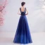 Elegant Ocean Blue Glitter Evening Dresses  2020 A-Line / Princess Spaghetti Straps Sleeveless Backless Floor-Length / Long Formal Dresses