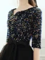 Fashion Black Cocktail Dresses 2020 A-Line / Princess V-Neck Sequins Bow 1/2 Sleeves Asymmetrical Formal Dresses