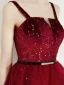 Fashion Burgundy Homecoming Graduation Dresses 2020 A-Line / Princess Suede Spaghetti Straps Star Sequins Rhinestone Sash Sleeveless Backless Asymmetrical Formal Dresses