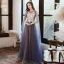 Elegant Ocean Blue Evening Dresses  2020 A-Line / Princess Scoop Neck Appliques Lace Flower Beading Sequins Sleeveless Backless Floor-Length / Long Formal Dresses