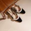 Elegante Schwarz Datierung Leder Damenschuhe 2020 Perle Knöchelriemen 7 cm Thick Heels Spitzschuh High Heels
