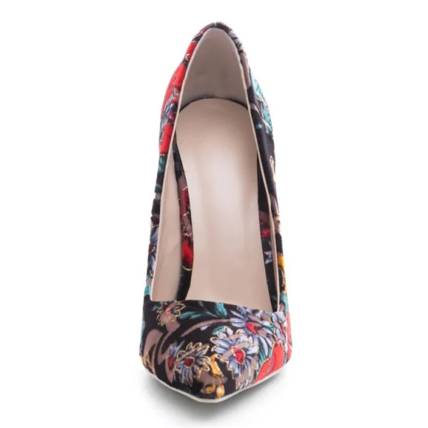 Chinese style Multi-Colors Prom Pumps 2020 Embroidered Flower 12 cm Stiletto Heels Pointed Toe Pumps