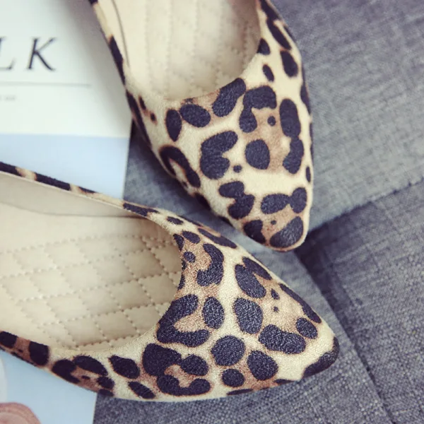 Affordable Khaki Leopard Print Casual Womens Shoes 2020 Pointed Toe Flat Heels