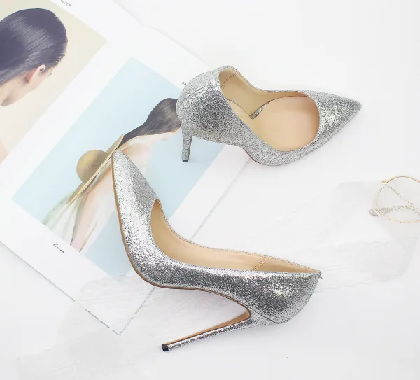 Sparkly Black Evening Party Sequins Pumps 2020 12 cm Stiletto Heels Pointed Toe Pumps