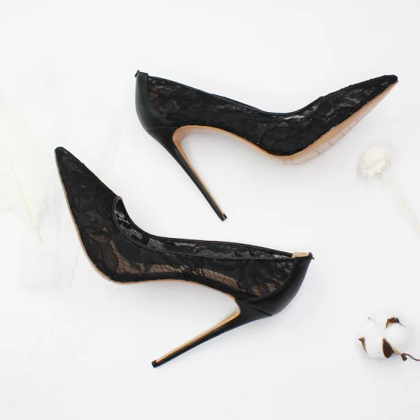 Sexy Schwarz Spitze Abend Pumps 2020 12 cm Stilettos Spitzschuh Pumps