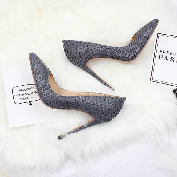 Schöne Schwarz Abend Schlangenhautmuster Pumps 2020 12 cm Stilettos Spitzschuh Pumps