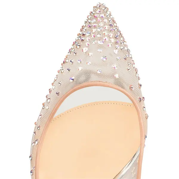 Błyszczące Uroczy Rumieniąc Różowy Wieczorowe Czółenka 2020 Rhinestone Cekiny 8 cm Szpilki Szpiczaste Czółenka