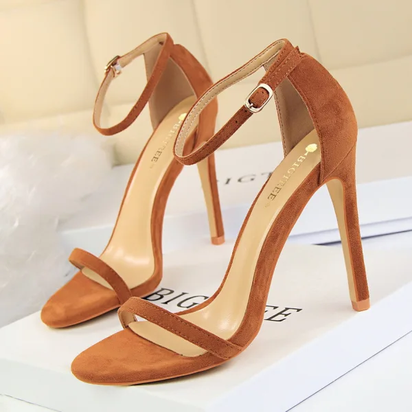 Sexy Black Street Wear Womens Sandals 2020 Ankle Strap 11 cm Stiletto Heels Open / Peep Toe Sandals