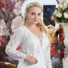 Chic / Beautiful Ivory Lace Flower Plus Size Wedding Dresses 2021 Trumpet / Mermaid V-Neck Long Sleeve Sweep Train Wedding