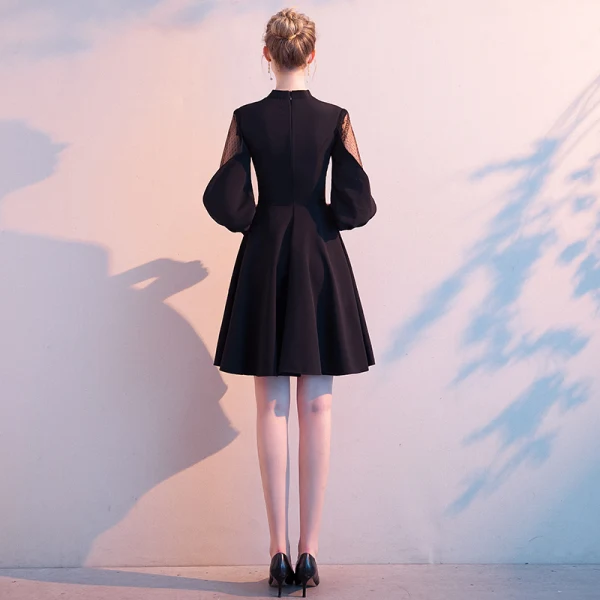 Chic / Beautiful Black Homecoming Graduation Dresses 2020 A-Line / Princess Scoop Neck 3/4 Sleeve Short Formal Dresses