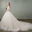 Elegant Champagne Wedding Dresses 2018 Ball Gown Lace Flower Bow Sequins Off-The-Shoulder Backless Sleeveless Cathedral Train Wedding
