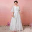 Modest / Simple White Plus Size Wedding Dresses 2021 A-Line / Princess Off-The-Shoulder 1/2 Sleeves Backless Floor-Length / Long Wedding