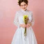 Modest / Simple Ivory Lace Flower Plus Size Wedding Dresses 2021 A-Line / Princess High Neck Long Sleeve Backless Floor-Length / Long Wedding