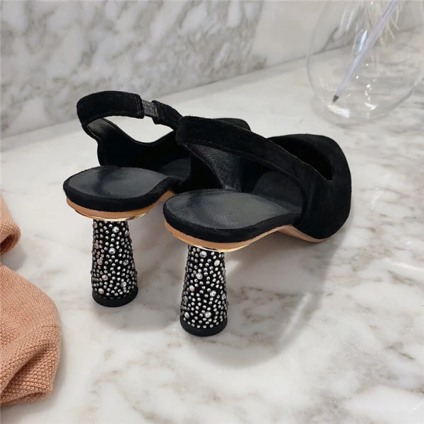 Simple Noire Désinvolte Daim Chaussures Femmes 2020 6 cm Talons Épais À Bout Pointu Talons