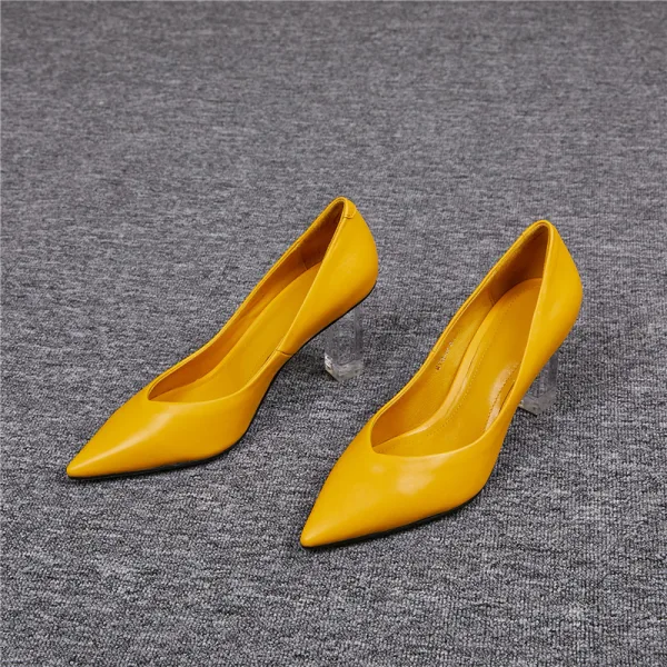 Modest / Simple Fuchsia Office OL Pumps 2020 Leather 6 cm Crystal Thick Heels Pointed Toe Pumps