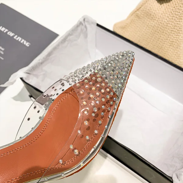 Sexy Transparent Street Wear Rhinestone Womens Sandals 2020 9 cm Stiletto Heels Pointed Toe Sandals