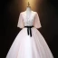 Elegant Blushing Pink Pearl Rhinestone Lace Flower Prom Dresses Ball Gown Backless 2021 Scoop Neck Bow Sash 1/2 Sleeves Floor-Length / Long Prom Formal Dresses