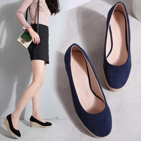 Modest / Simple Black Casual Braid Womens Shoes 2020 Suede 7 cm Wedges Round Toe