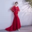 Chic / Beautiful Burgundy Evening Dresses  2020 Trumpet / Mermaid Scoop Neck Beading Sequins Lace Flower 1/2 Sleeves Backless Sweep Train Formal Dresses