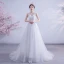 Abordable Blanche Robe De Mariée 2020 Princesse Encolure Dégagée En Dentelle Fleur Sans Manches Dos Nu Tribunal Train