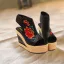 Etnisk Svarta Casual Fläta Broderade Damskor 2020 Läder 11 cm Kilklackar Peep Toe Sandaler