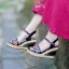 Etnisk Svarta Casual Broderade Fläta Sandaler Dam 2020 Läder 10 cm Kilklackar Peep Toe Sandaler