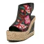 Chic / Beautiful Black Street Wear Womens Sandals 2020 Leather Braid Embroidered 11 cm Wedges Open / Peep Toe Sandals