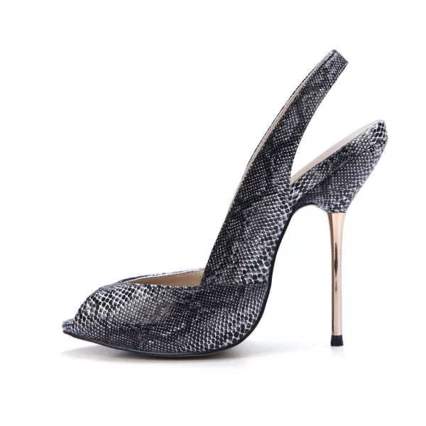 Chic / Beautiful White Street Wear Slingbacks Snakeskin Print Womens Sandals 2020 11 cm Stiletto Heels Open / Peep Toe Sandals