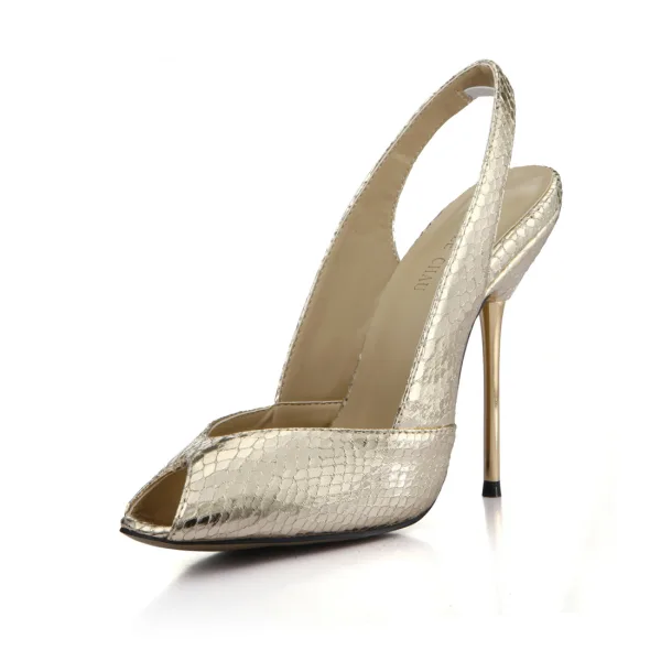 Chic / Beautiful Black Street Wear Slingbacks Womens Sandals 2020 Snakeskin Print 11 cm Stiletto Heels Open / Peep Toe Sandals