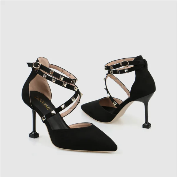 Schöne Beige Datierung Sandalen Damen 2020 Niet X-Riemen 8 cm Stilettos Spitzschuh Sandaletten
