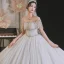 Luxury / Gorgeous Ivory Beading Rhinestone Sequins Wedding Dresses 2021 Ball Gown Scoop Neck Lace Flower Short Sleeve Backless Royal Train Wedding