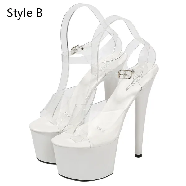 Sexy Transparent Blanche Club de carnaval Sandales Femme 2020 Bride Cheville 17 cm Talons Aiguilles Peep Toes / Bout Ouvert Sandales