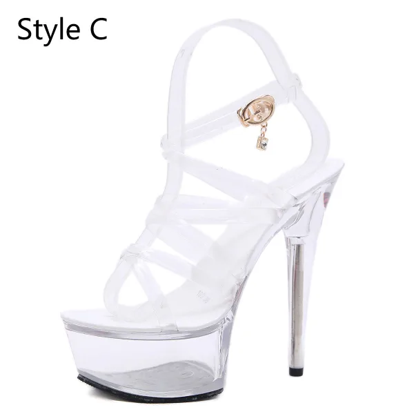 Sexy Weiß Karneval Club Sandalen Damen 2020 X-Riemen 15 cm Stilettos Spitzschuh Sandaletten