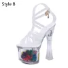 Sexy White Rave Club Crystal Womens Sandals 2020 X-Strap 17 cm Thick Heels Open / Peep Toe Sandals
