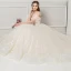 Elegant Champagne Wedding Dresses 2018 Ball Gown Lace Flower Beading Crystal Pearl Off-The-Shoulder Backless Sleeveless Floor-Length / Long Wedding