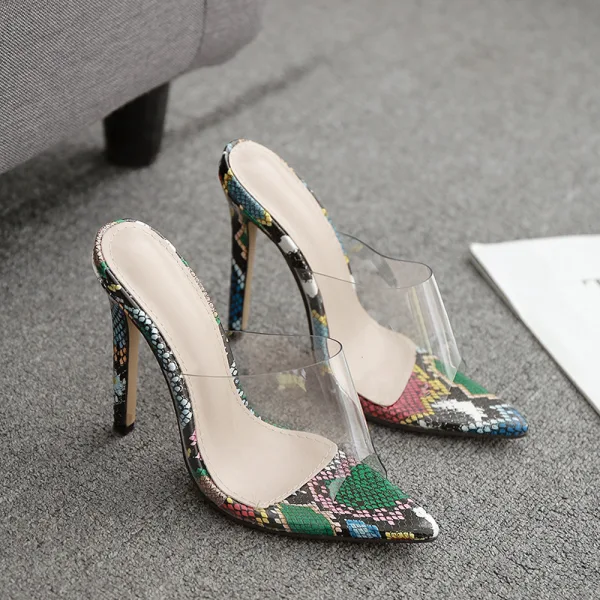 Transparent Casual Snakeskin Print Womens Sandals 2020 11 cm Stiletto Heels Open / Peep Toe Sandals