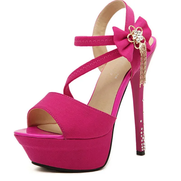 Chic / Beautiful Royal Blue Cocktail Party Womens Sandals 2020 Rhinestone Bow Ankle Strap 14 cm Stiletto Heels Open / Peep Toe Sandals