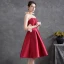 Chic / Beautiful Red Homecoming Satin Graduation Dresses 2021 A-Line / Princess Ruffle Pearl High Neck 3/4 Sleeve Knee-Length Formal Dresses