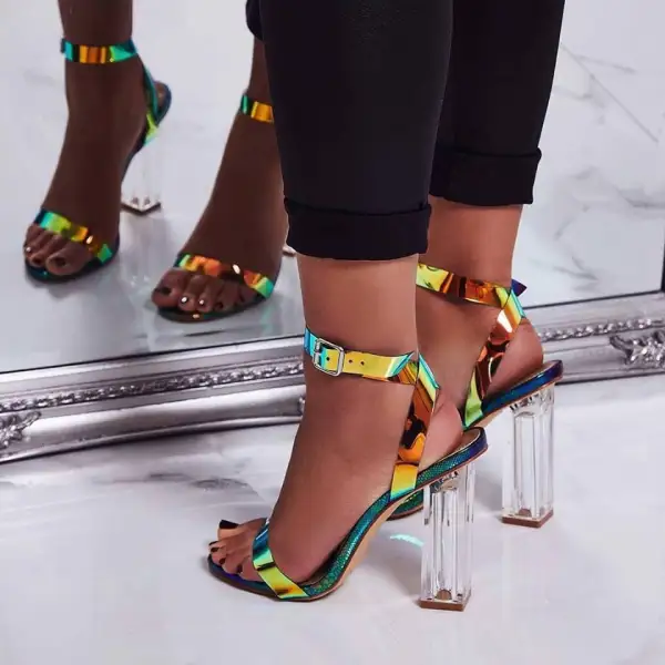 Fantaisie Multi-Couleurs Sandales Femme 2020 Bride Cheville 11 cm Talons Épais Peep Toes / Bout Ouvert Sandales