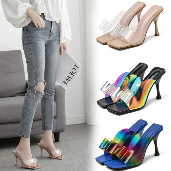 Transparent Beige Désinvolte Noeud Sandales Femme 2020 9 cm Talons Aiguilles Peep Toes / Bout Ouvert Sandales