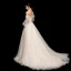 Modest / Simple Champagne Wedding Dresses 2018 A-Line / Princess Lace Off-The-Shoulder Backless 3/4 Sleeve Court Train Wedding