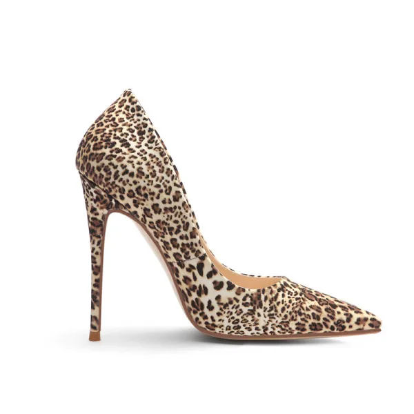 Fine Brun Gateklær Leopard Print Pumps 2020 12 cm Stiletthæler Spisse Pumps