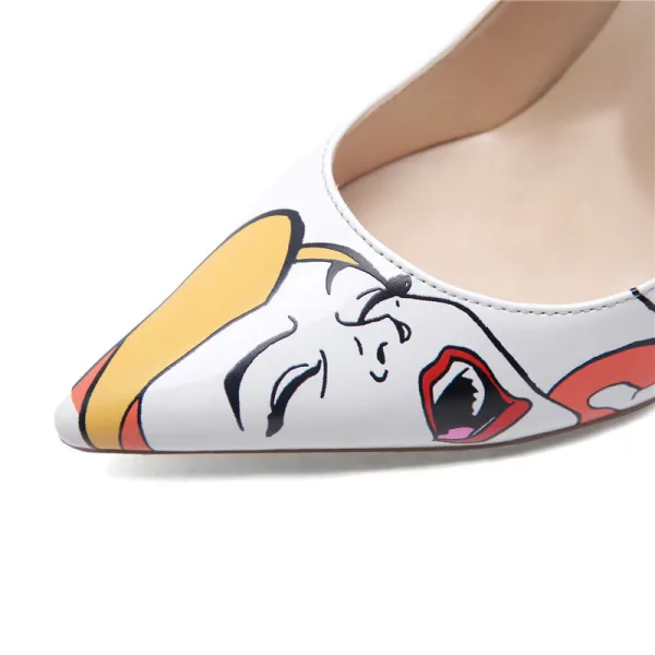 Fashion White Casual Pumps 2020 Cartoon Doodle 12 cm Stiletto Heels Pointed Toe Pumps