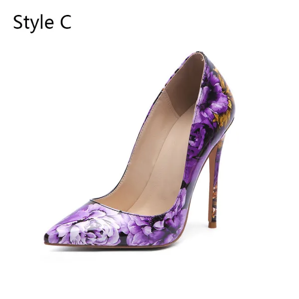 Fashion Multi-Colors Outdoor / Garden Floral Pumps 2020 Patent Leather 12 cm Stiletto Heels Pointed Toe Pumps