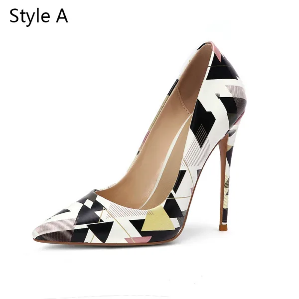 Schöne Multifarben Strassenmode Pumps 2020 Gestreift Gekritzel 12 cm Stilettos Spitzschuh Pumps