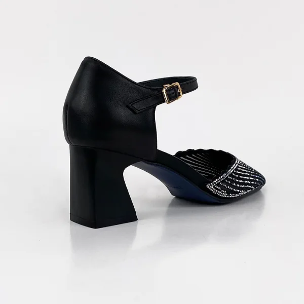 Chic / Beautiful Black Street Wear Womens Sandals 2020 Leather Rhinestone Ankle Strap 8 cm Thick Heels Square Toe Sandals