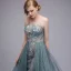 Scintillantes Bleu D'encre Robe De Soirée 2018 Princesse Transparentes Perlage Paillettes Perle En Dentelle Appliques Encolure Dégagée Sans Manches Dos Nu Tribunal Train Robe De Ceremonie
