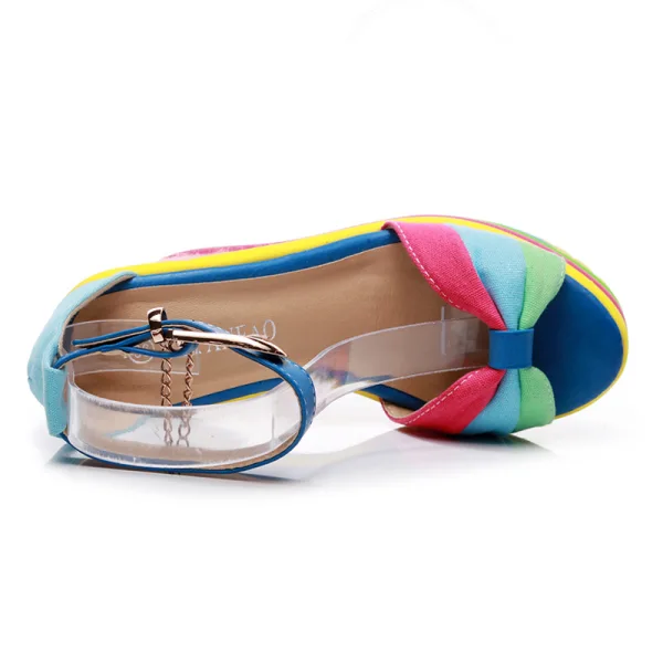 Fashion Casual Braid Rainbow Womens Sandals 2020 Ankle Strap 13 cm Wedges Open / Peep Toe Sandals
