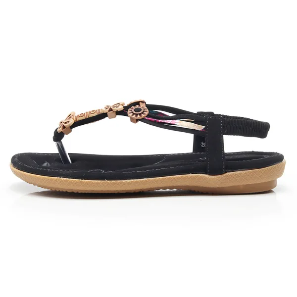 Bohemia Roman Black Beach Slipper & Flip flops 2020 Open / Peep Toe Flat Womens Shoes