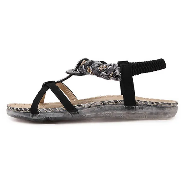 Bohême Romain Beige Plage Pantoufle & Tongs 2020 Faux Diamant Peep Toes / Bout Ouvert Plate Chaussures Femmes